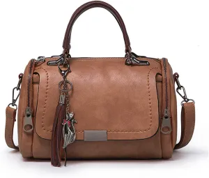 PORRASSO Retro Handbag Women Crossbody Bag Ladies Shoulder Bag Waterproof PU Leather Top-Handle Bag