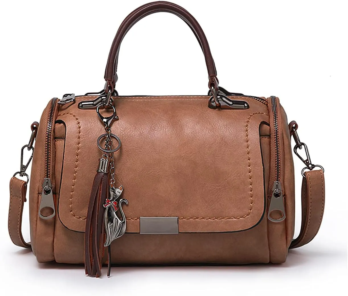 PORRASSO Retro Handbag Women Crossbody Bag Ladies Shoulder Bag Waterproof PU Leather Top-Handle Bag