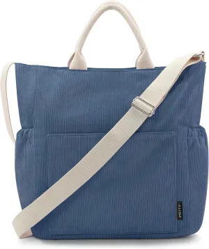 Prite Corduroy Tote Bag for Women Large Crossbody Hobo Shoulder Bag with Pockets Tote Handbag for Work,College,Shopping