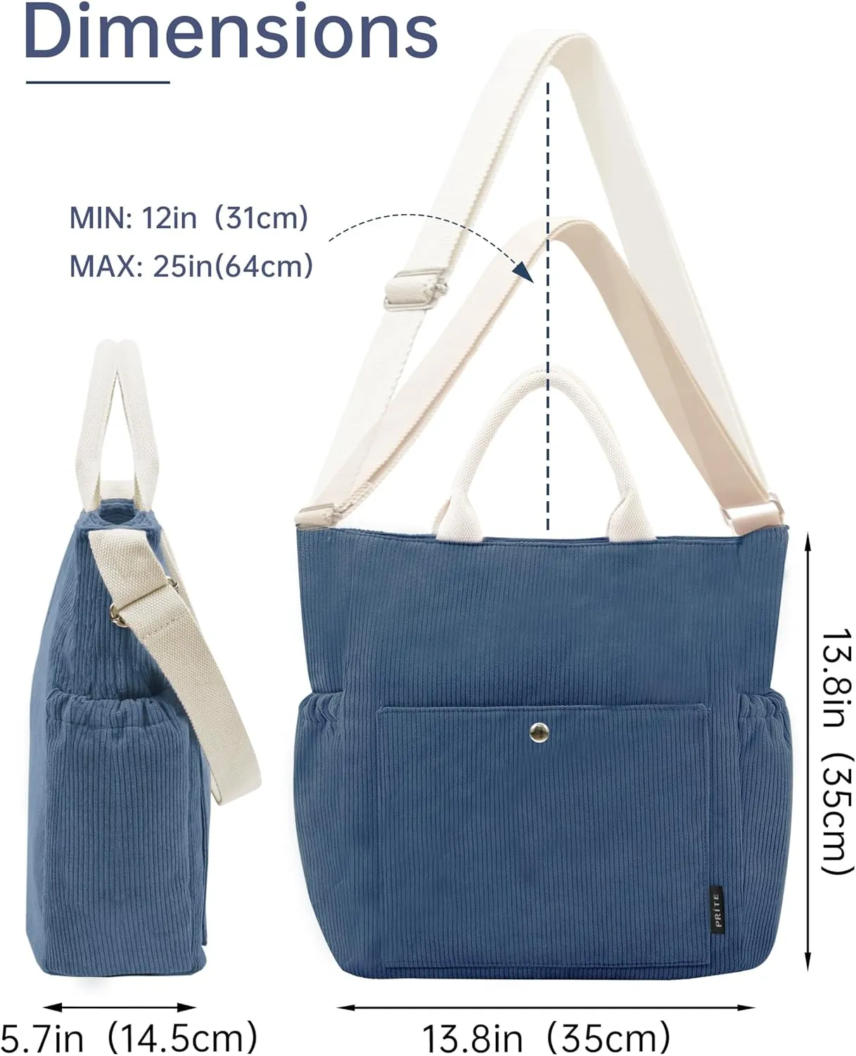 Prite Corduroy Tote Bag for Women Large Crossbody Hobo Shoulder Bag with Pockets Tote Handbag for Work,College,Shopping