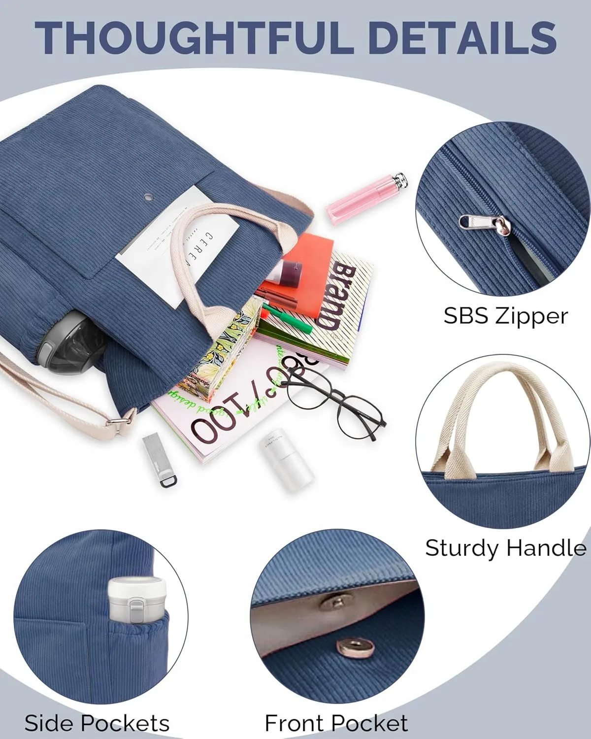 Prite Corduroy Tote Bag for Women Large Crossbody Hobo Shoulder Bag with Pockets Tote Handbag for Work,College,Shopping