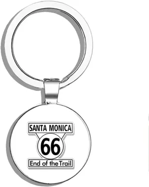 Santa Monica END OF THE TRAIL Route 66 Sign Shaped - highway sm Double Sided Stainless Steel Keychain Key Ring Chain Holder Car/Key Finder