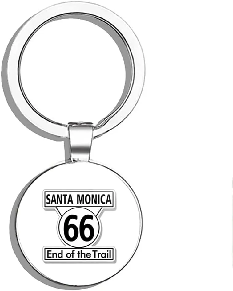 Santa Monica END OF THE TRAIL Route 66 Sign Shaped - highway sm Double Sided Stainless Steel Keychain Key Ring Chain Holder Car/Key Finder