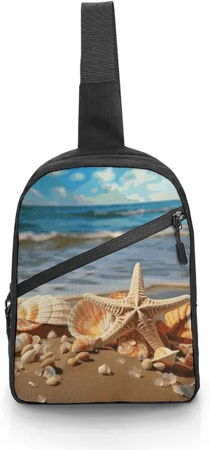 Seashells on The Sandy Beach Cross Chest Bag Crossbody Backpack for Women Men Sling Bag Travel Hiking Daypack