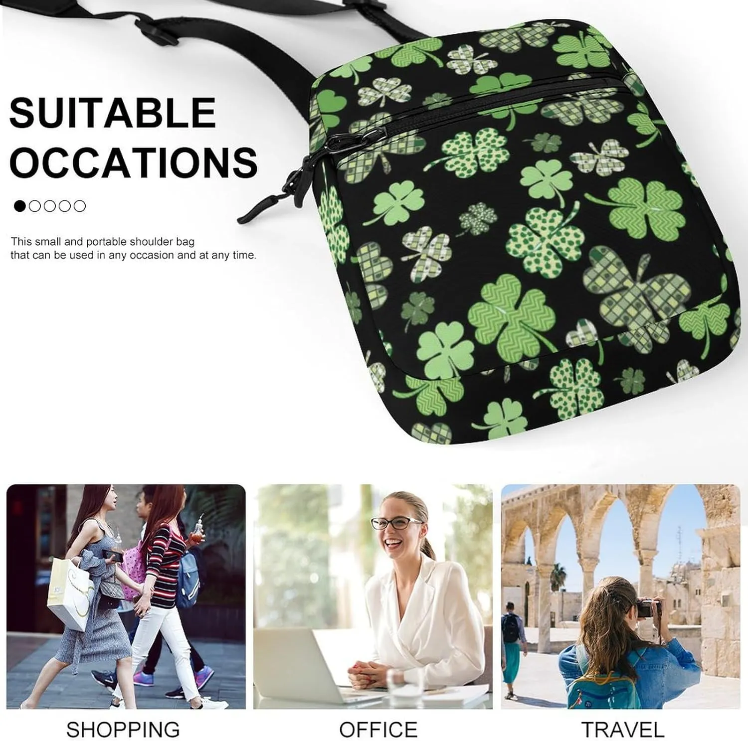 Shamrock Clover Green St. Crossbody Bag Small Shoulder Bag Waterproof, Lightweight And Convenient