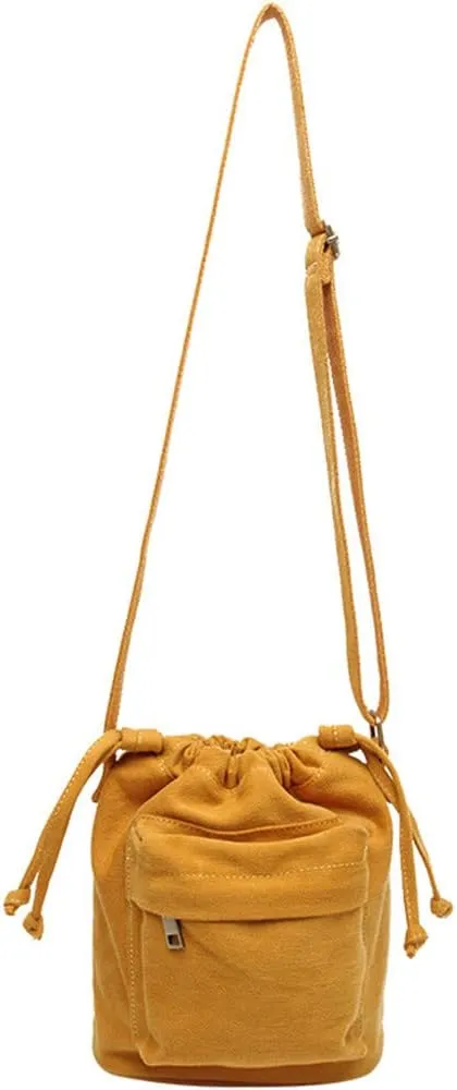Small Crossbody Bag for Women Shoulder Bag Mini Drawstring Bucket Bag Canvas Tote Handbag Fashion Cellphone Bag Purse