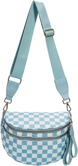 Small Crossbody Diaper Bags Mini Checkered Fanny Pack Diaper Bag For Baby Travel, Nylon Crossbody Bum Bags