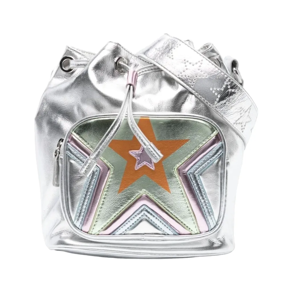 Star Print Metallic Bucket Bag