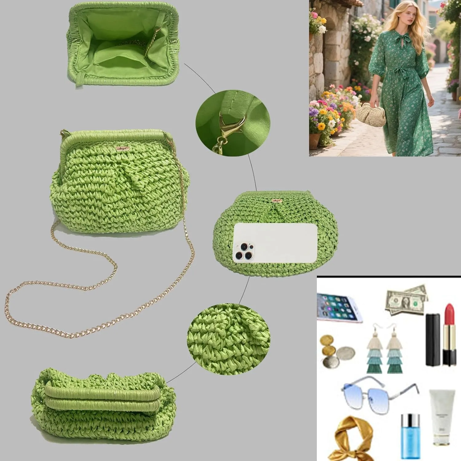 Straw Purse Crossbody Small Beach Bag for Women Vacation Summer Vintage Clutch