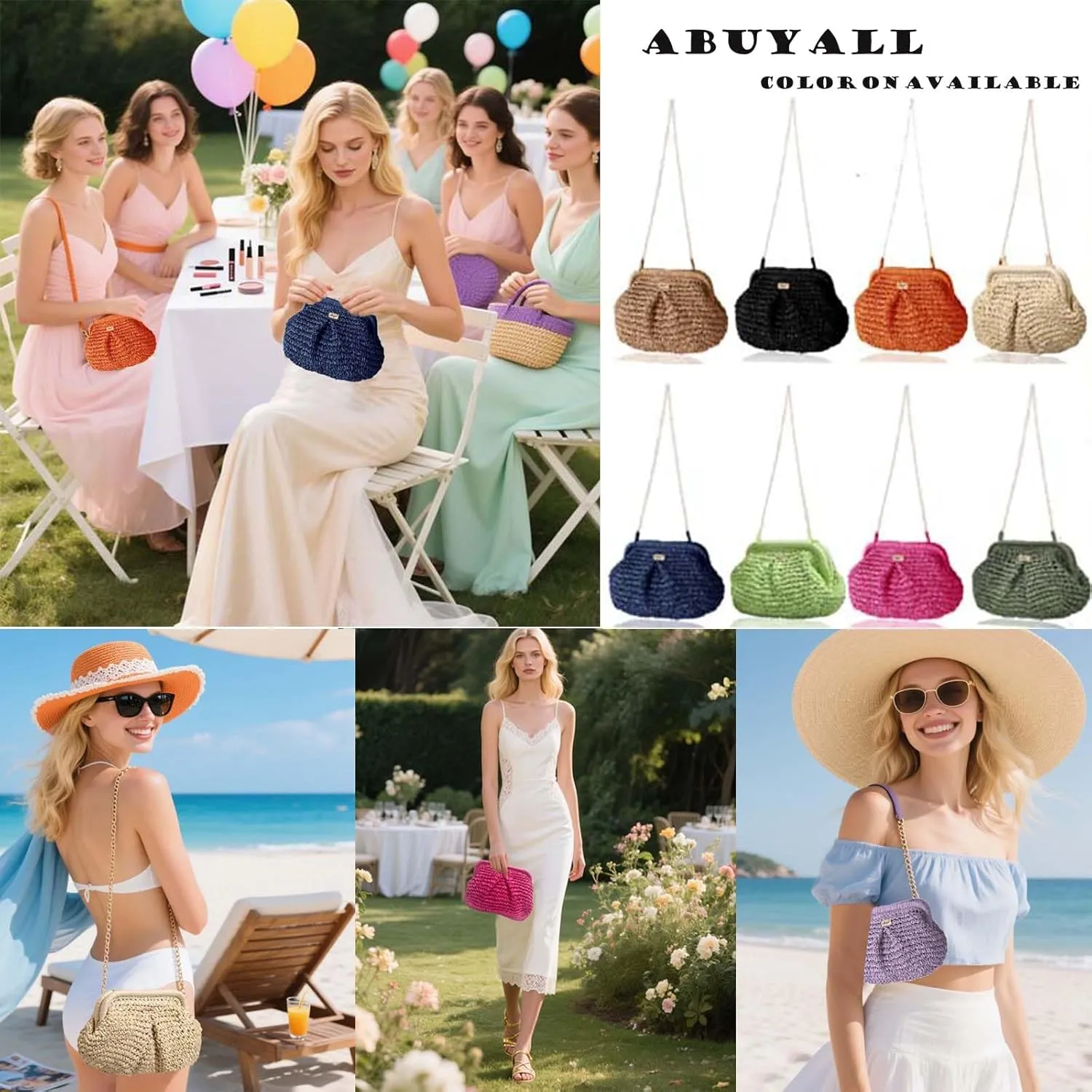 Straw Purse Crossbody Small Beach Bag for Women Vacation Summer Vintage Clutch