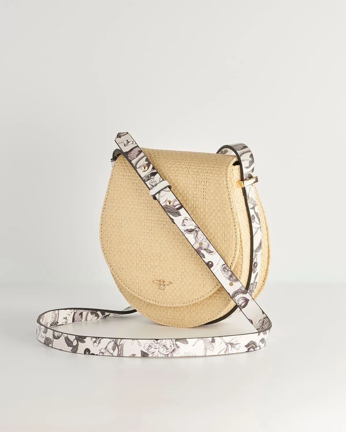 Tree Of Life Monochrome Raffia Saddle Bag