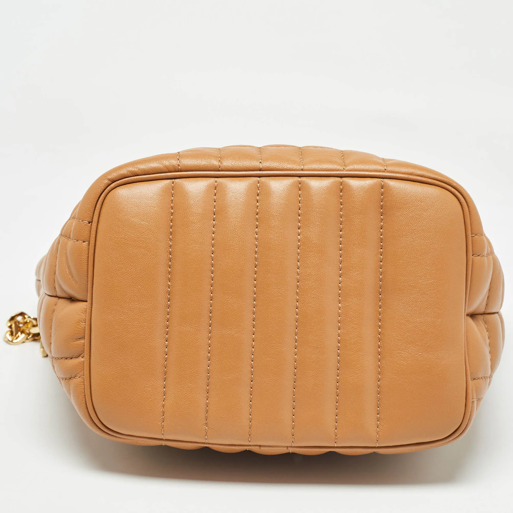 Trendy Inspired Burberry Marple Brown Embossed Check Leather Small Lola Bucket Bag