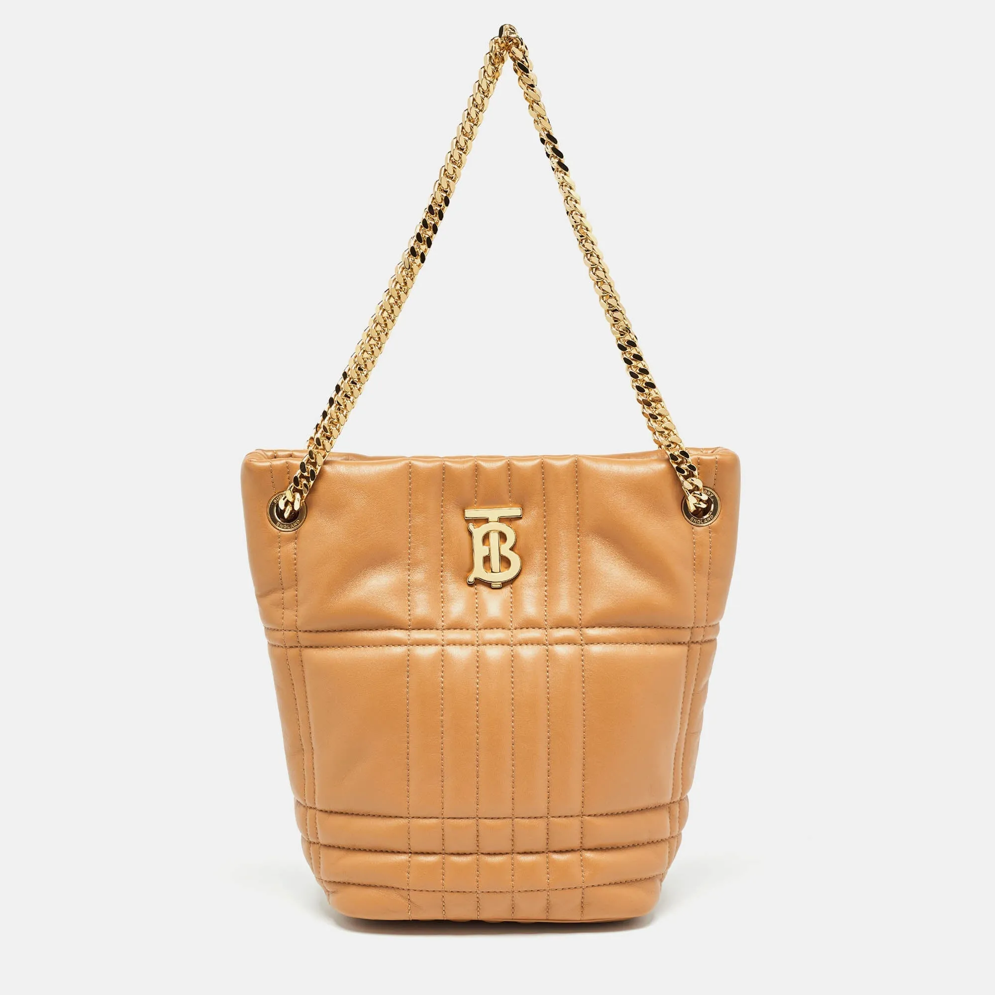Trendy Inspired Burberry Marple Brown Embossed Check Leather Small Lola Bucket Bag