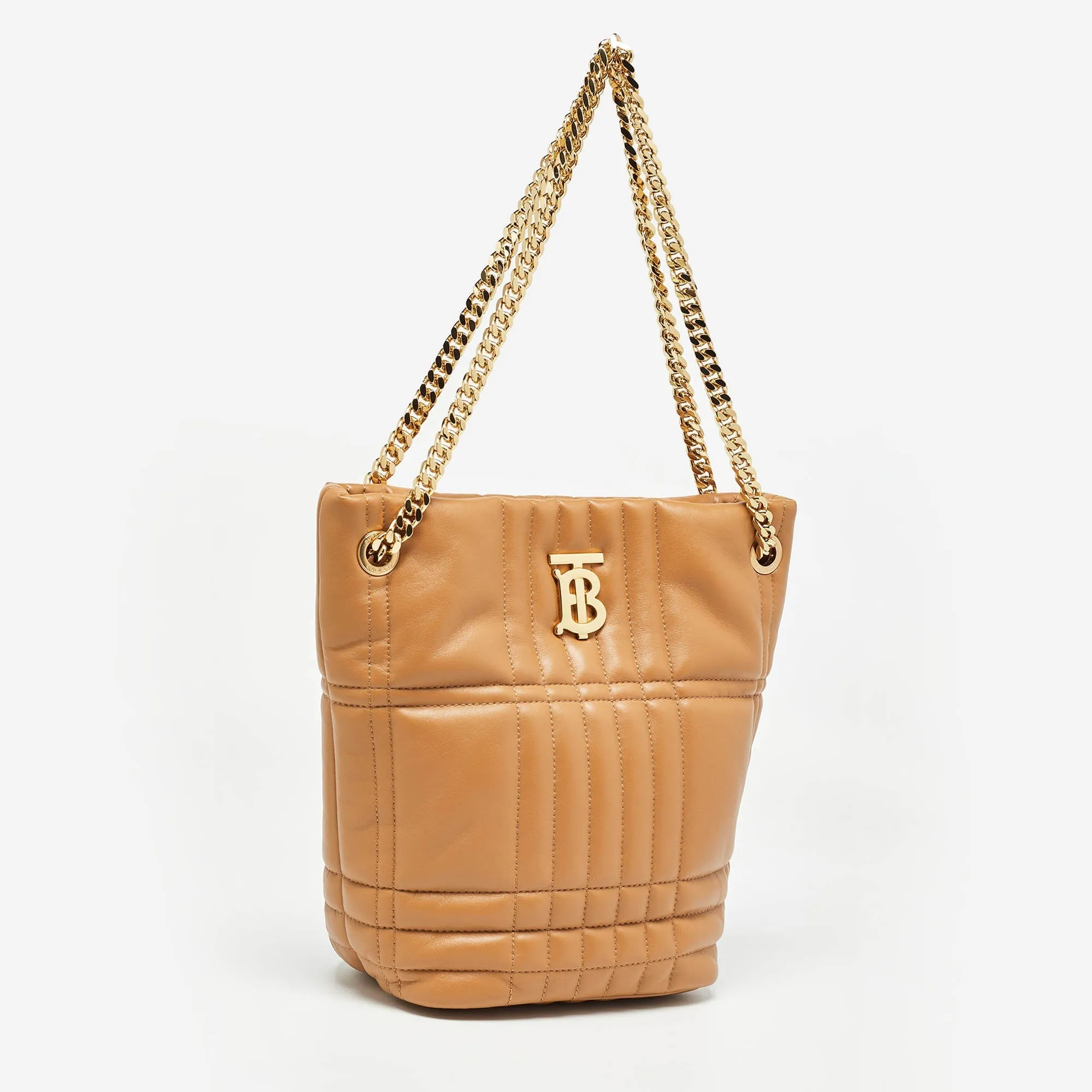 Trendy Inspired Burberry Marple Brown Embossed Check Leather Small Lola Bucket Bag