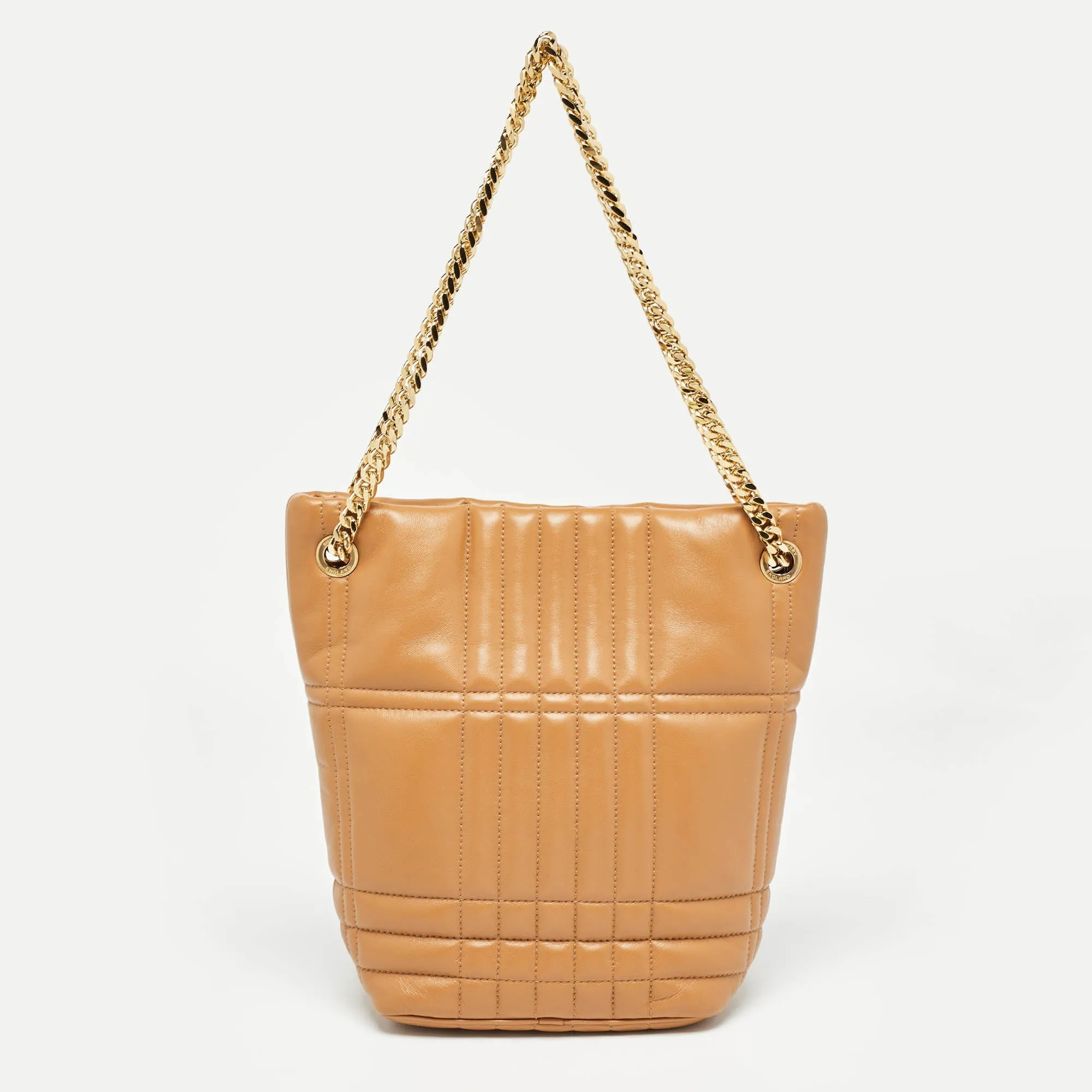 Trendy Inspired Burberry Marple Brown Embossed Check Leather Small Lola Bucket Bag