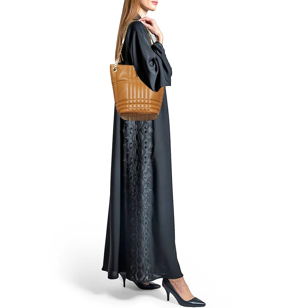 Trendy Inspired Burberry Marple Brown Embossed Check Leather Small Lola Bucket Bag
