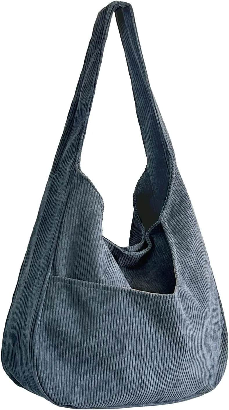 Ulisty Women Corduroy Hobo Bag Wide Strap Shoulder Bag Casual Tote Bag Shopper Purse Handbag
