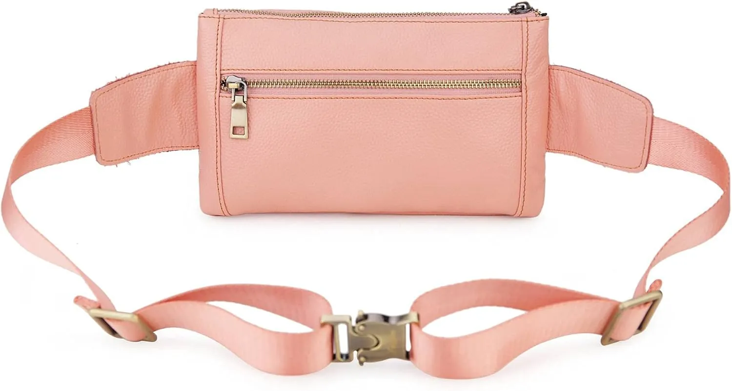 Unisex Brown Genuine Leather Waist Bag Messenger Fanny Pack Bum Bag For Men Women Travel Sports Running Hiking