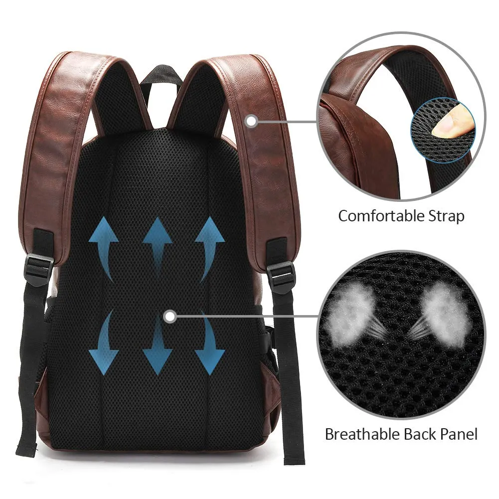 Vintage Backpack Leather Laptop Bookbag for Women Men, LXY Vegan Backpack Brown Faux Leather Bookbag School College Campus Backpack Travel Daypack