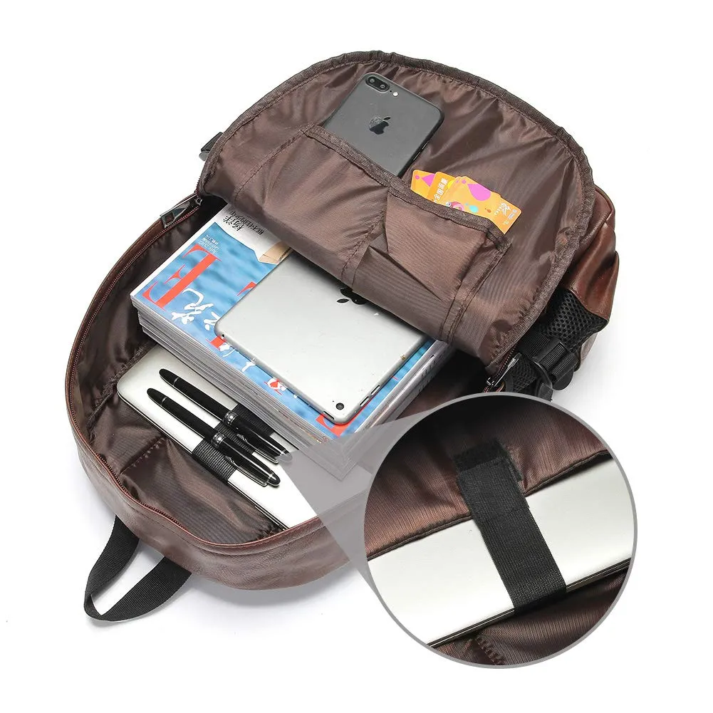 Vintage Backpack Leather Laptop Bookbag for Women Men, LXY Vegan Backpack Brown Faux Leather Bookbag School College Campus Backpack Travel Daypack