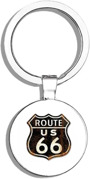 Vintage Black Rusty Route 66 Sign Shaped - Old Historic Highway Double Sided Stainless Steel Keychain Key Ring Chain Holder Car/Key Finder
