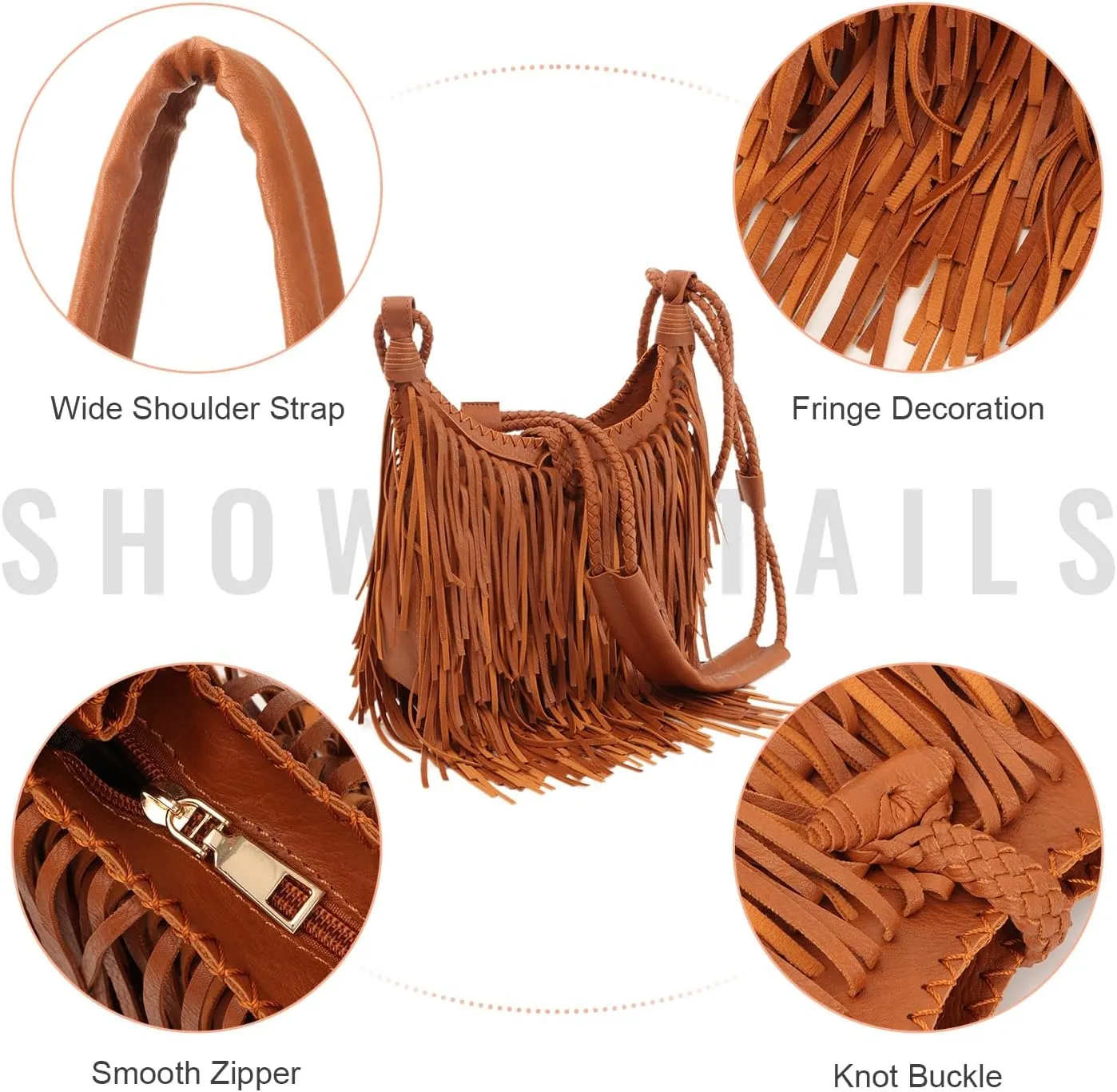 Vintage Fringe Hobo Bag for Women - Black Fringe Purse with Tassel Satchel Shoulder Bag