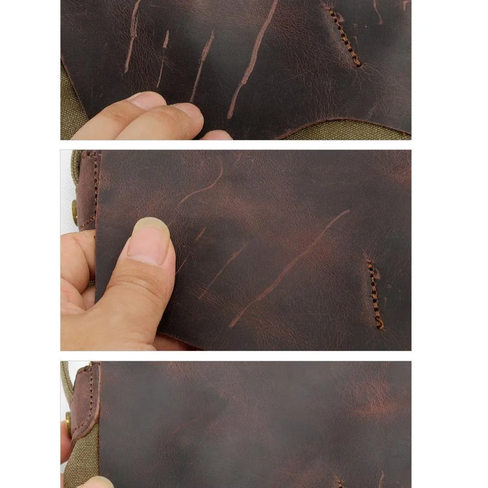 Vintage Mens Leather Backpack Drawstring Travel