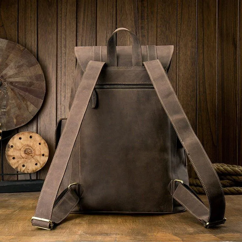 Vintage Mens Leather Backpack Drawstring Travel