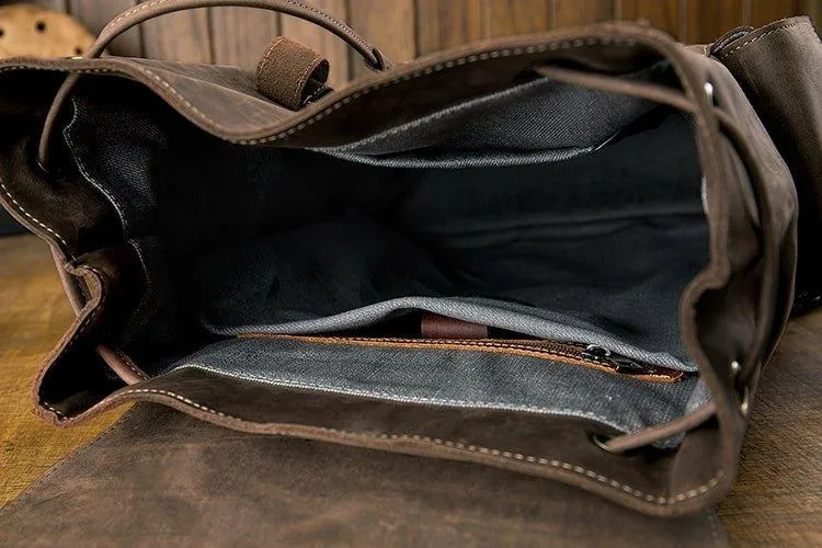 Vintage Mens Leather Backpack Drawstring Travel