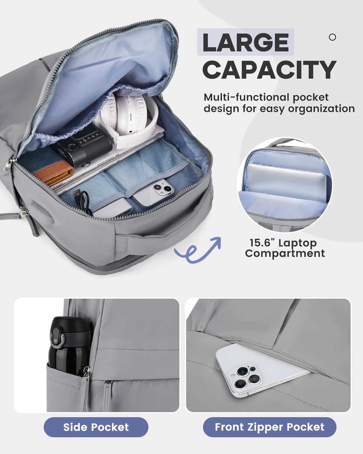 wepadre Laptop Backpack For Women Gym Backpack Work Backpack For Men Casual Daypack Backpacks College Backpacks Grey