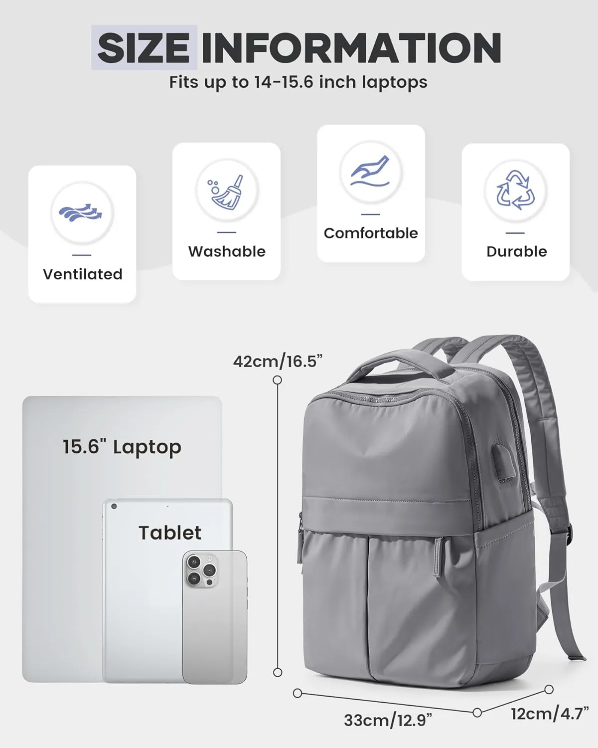 wepadre Laptop Backpack For Women Gym Backpack Work Backpack For Men Casual Daypack Backpacks College Backpacks Grey