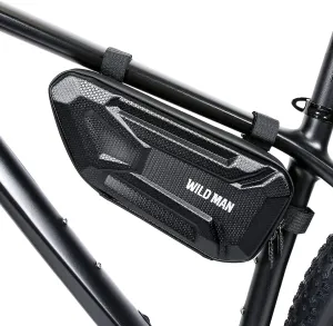 WILD MAN Rainproof Hard Shell Bike Triangle Frame Bag Top Tube Bicycle Bags Good for MTB Mountain Road Bike or Motorcycle Saddle (XT4, Sun pattern)