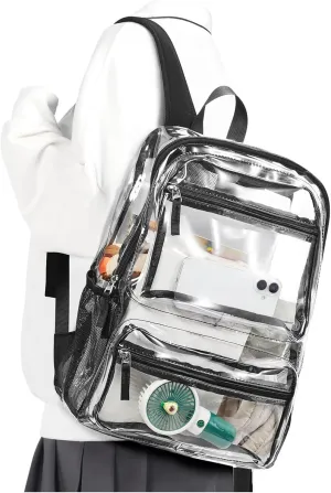 winspansy Small Clear School Backpack for Stadium Events Teenage Girls Boys Waterproof Lightweight Daypack Simple Bookbags Work Bag See Through Plastic Festival Concert Backpack for Women Men Black