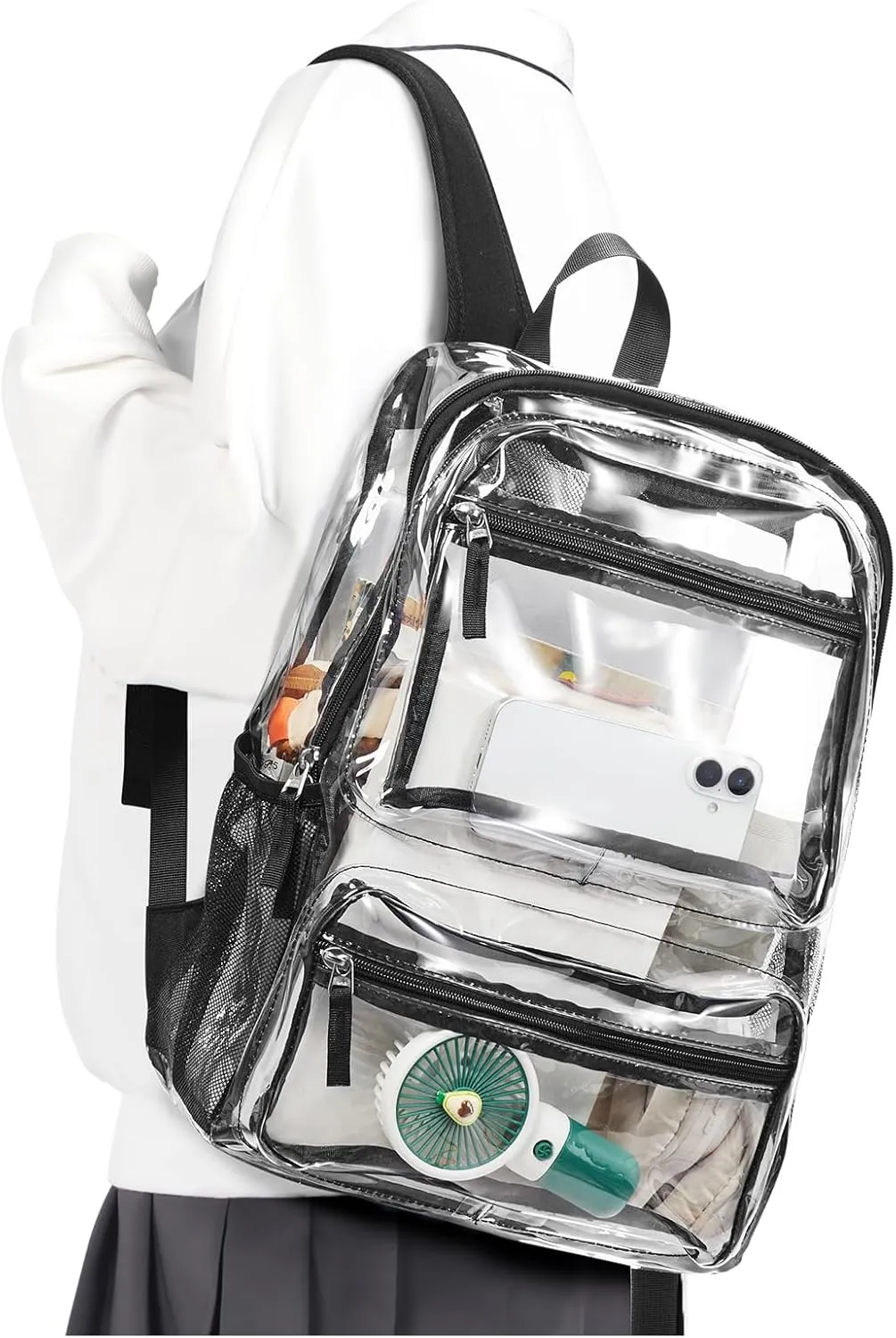 winspansy Small Clear School Backpack for Stadium Events Teenage Girls Boys Waterproof Lightweight Daypack Simple Bookbags Work Bag See Through Plastic Festival Concert Backpack for Women Men Black