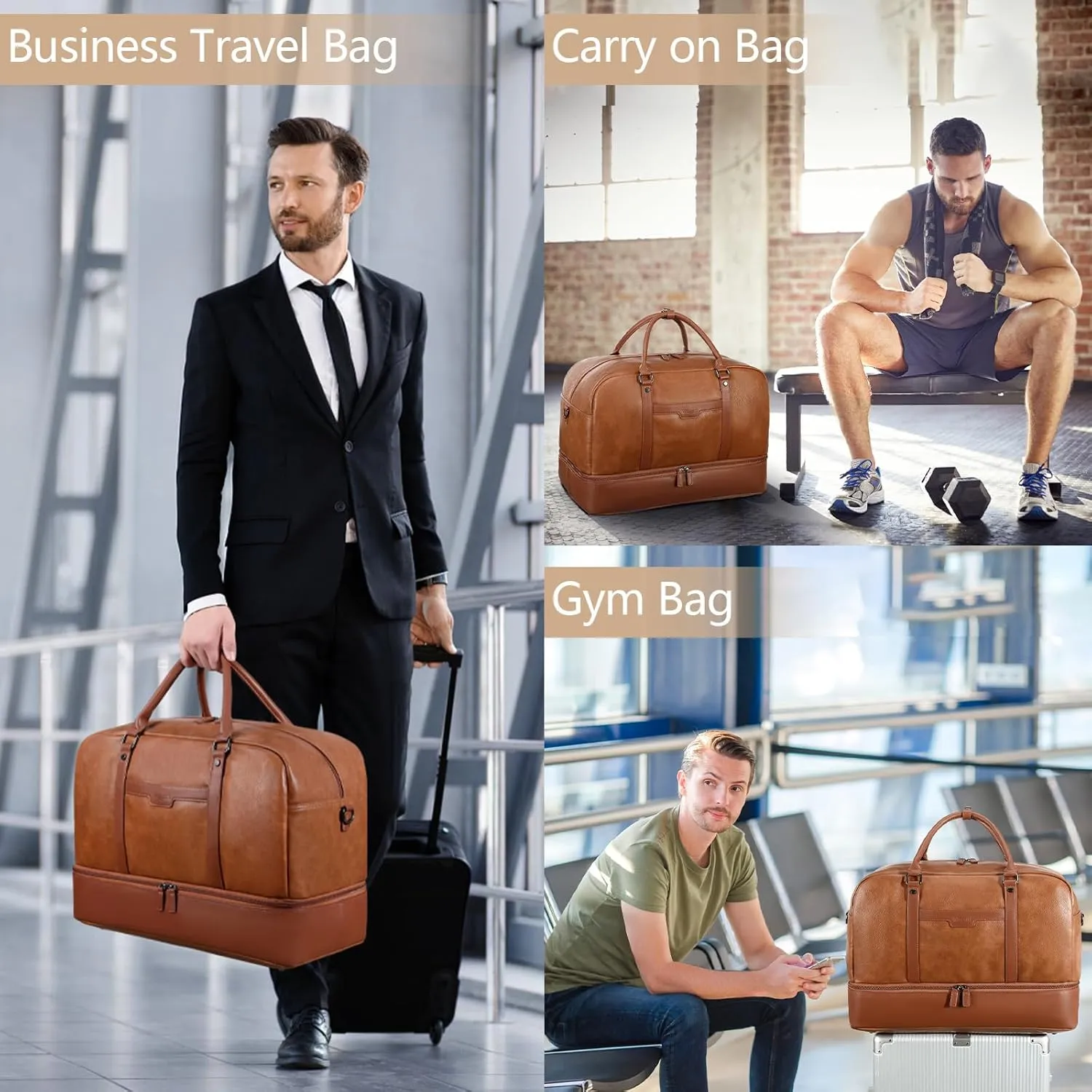 Wogarl Weekender Bag for Women Men Large Overnight Bag Travel Duffel Bag with Shoe Compartment Toiletry Satchel Bag Carry On Bag Fit 21" Laptop
