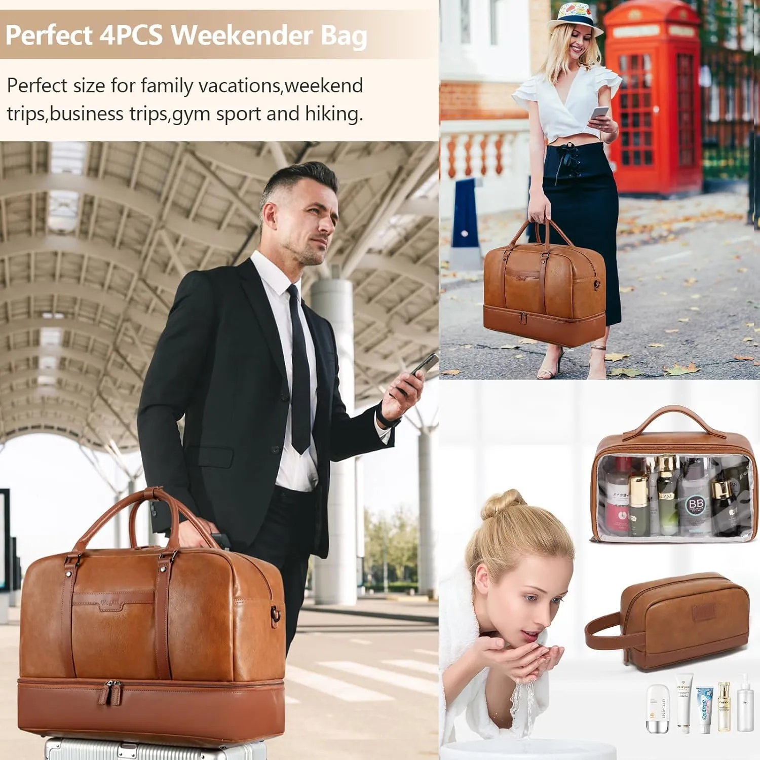 Wogarl Weekender Bag for Women Men Large Overnight Bag Travel Duffel Bag with Shoe Compartment Toiletry Satchel Bag Carry On Bag Fit 21" Laptop