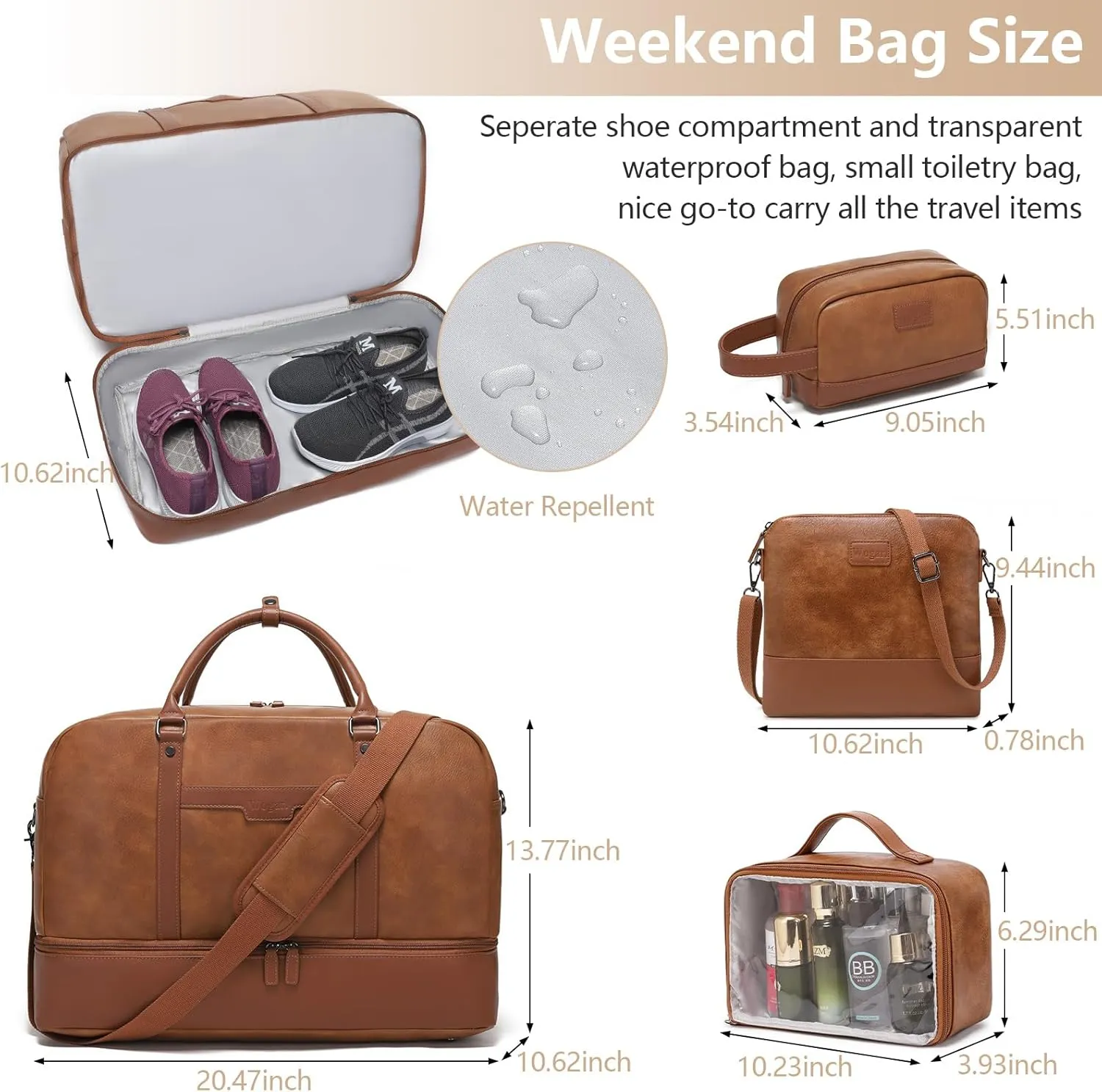 Wogarl Weekender Bag for Women Men Large Overnight Bag Travel Duffel Bag with Shoe Compartment Toiletry Satchel Bag Carry On Bag Fit 21" Laptop