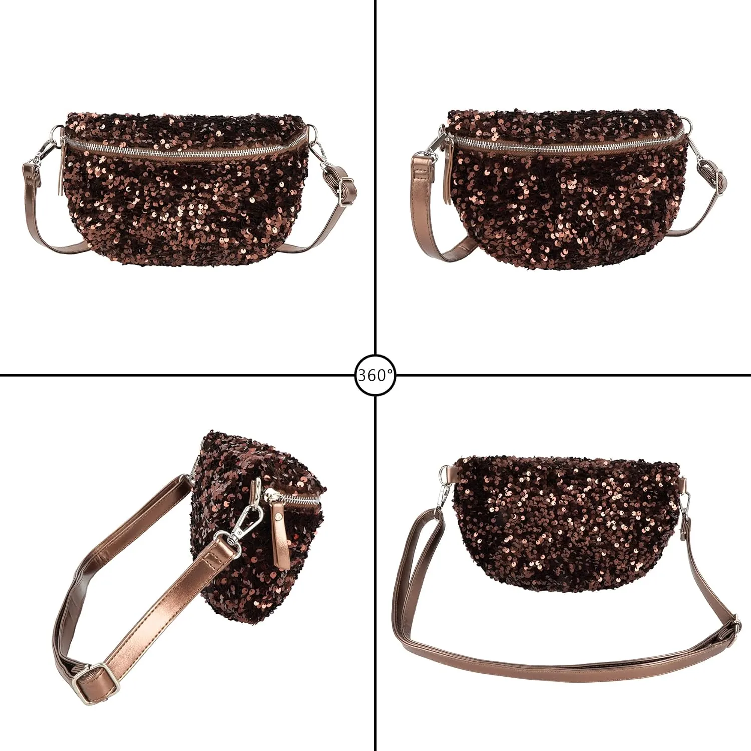 Women Large Glitter Sequins Velvet Fanny Pack Waist Bag Chest Bag Crossbody Shoulder Bag