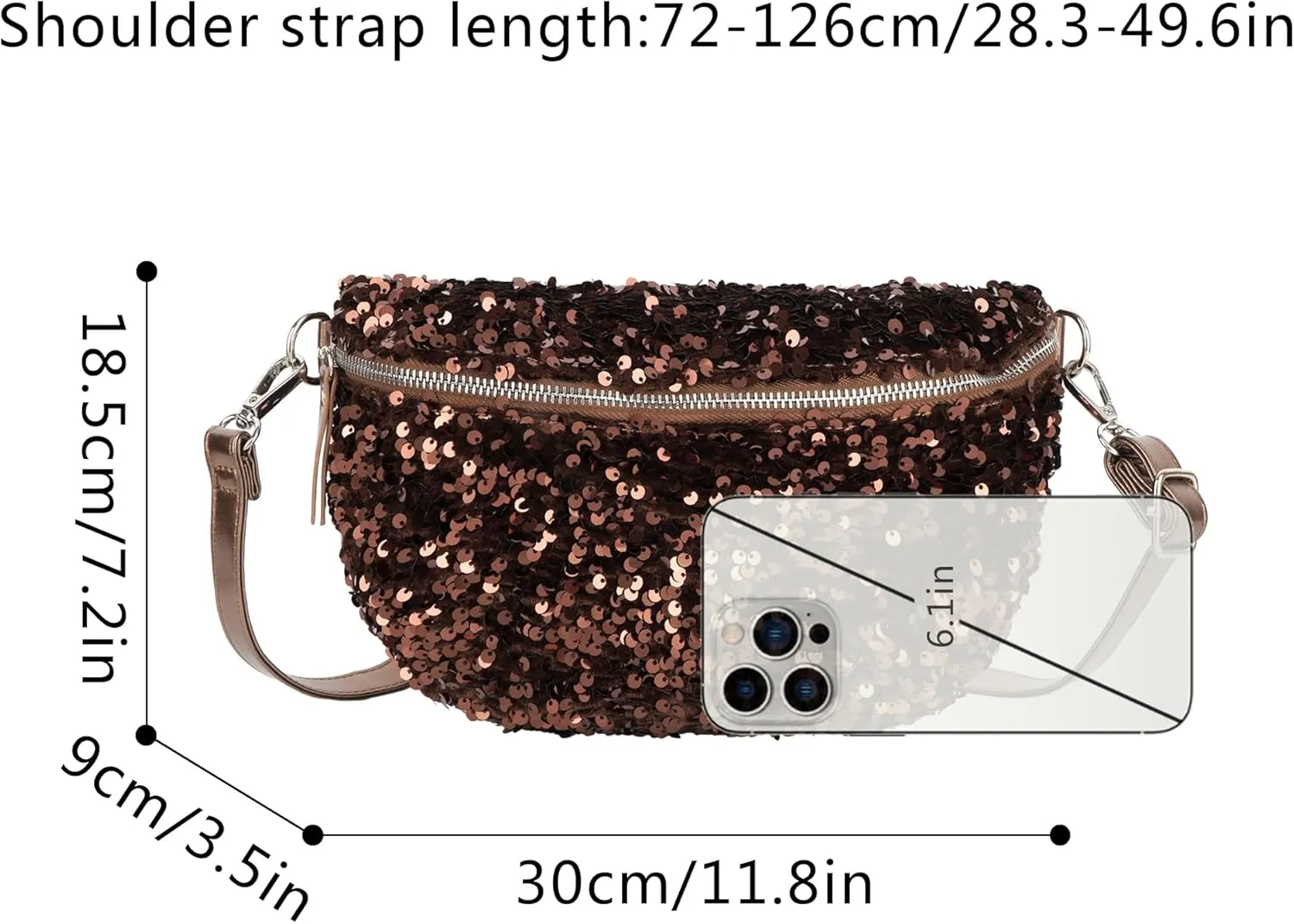 Women Large Glitter Sequins Velvet Fanny Pack Waist Bag Chest Bag Crossbody Shoulder Bag