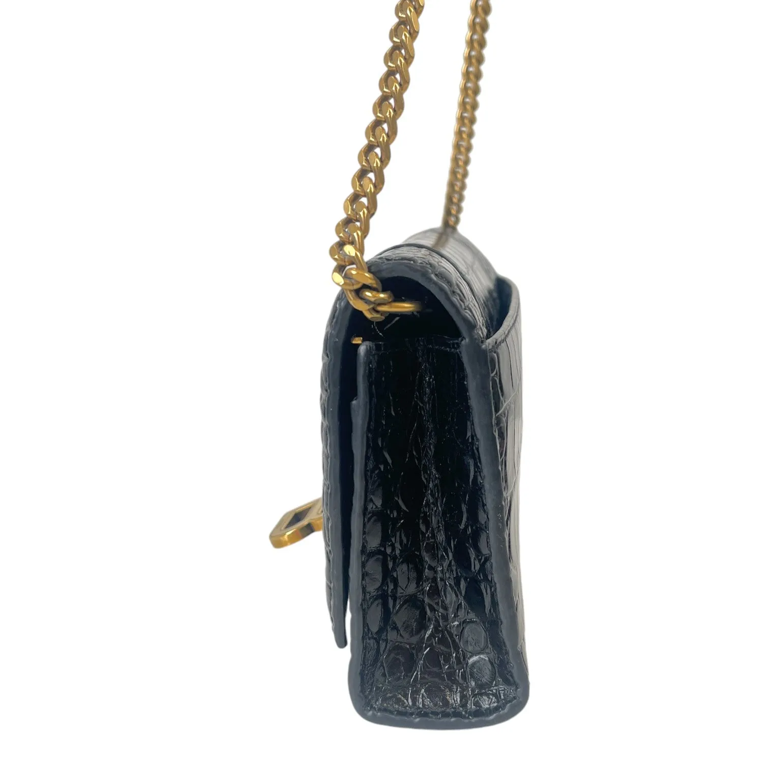 Women's Hourglass Crocodile Wallet On Chain Bag Black