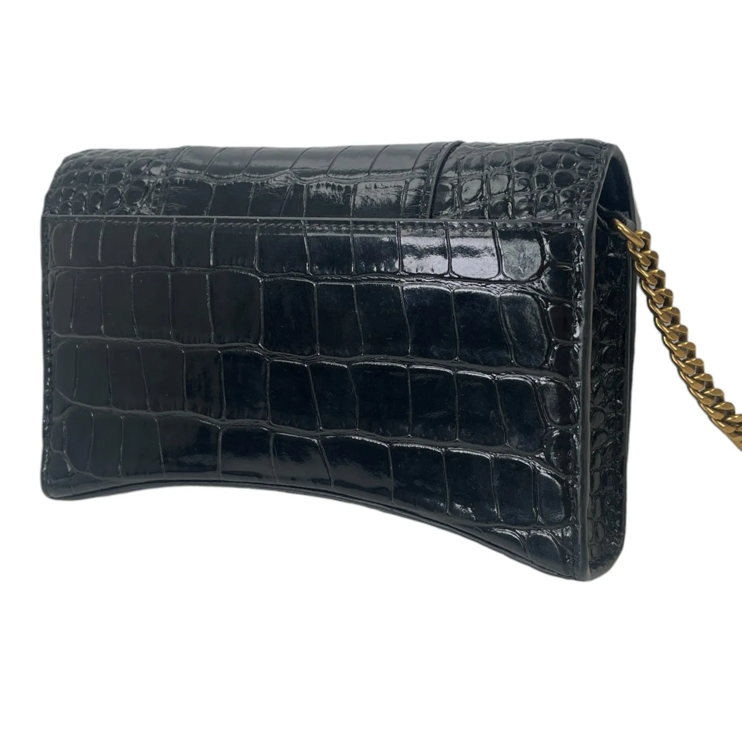 Women's Hourglass Crocodile Wallet On Chain Bag Black