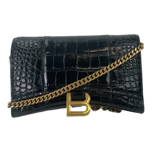 Women's Hourglass Crocodile Wallet On Chain Bag Black