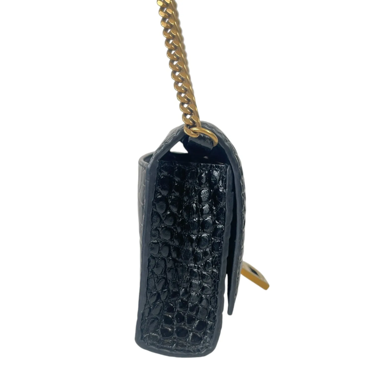 Women's Hourglass Crocodile Wallet On Chain Bag Black