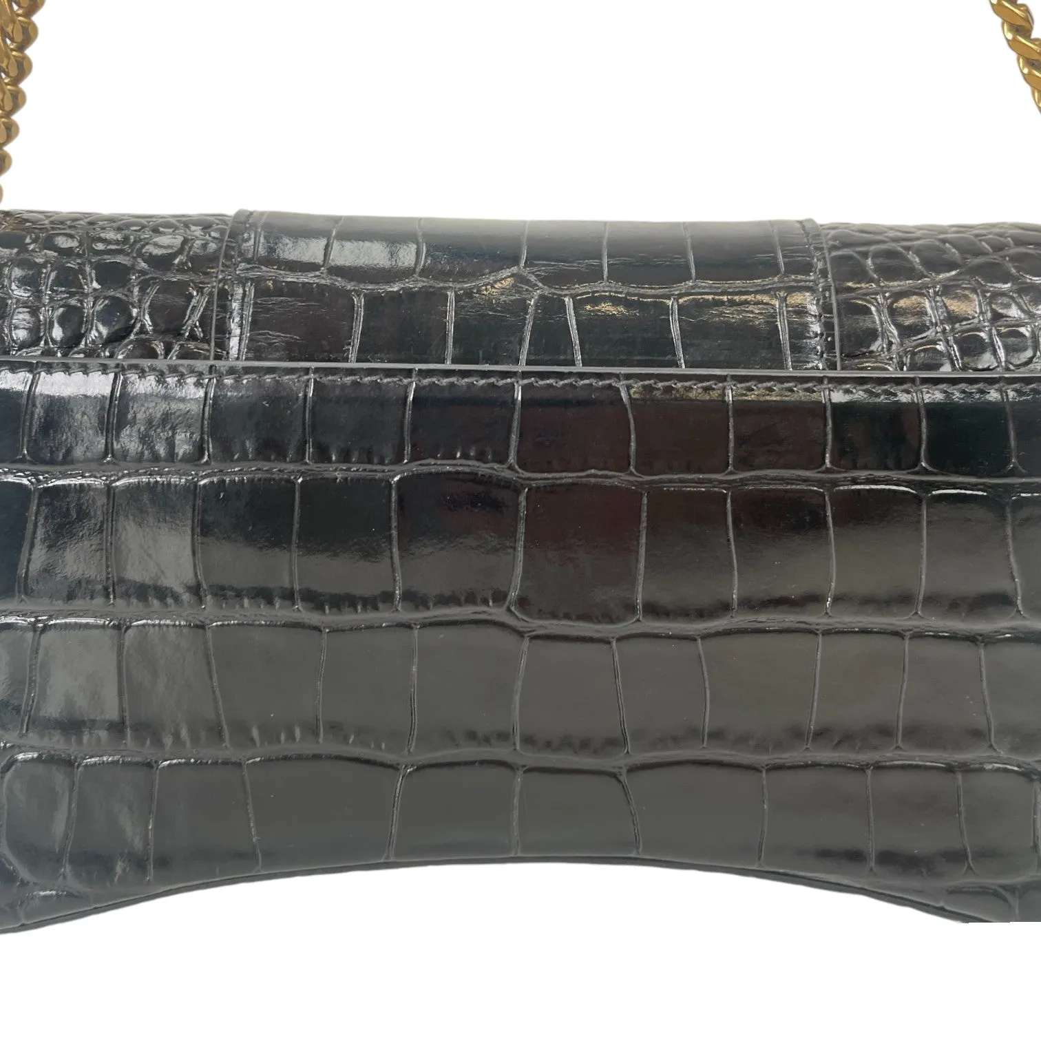 Women's Hourglass Crocodile Wallet On Chain Bag Black