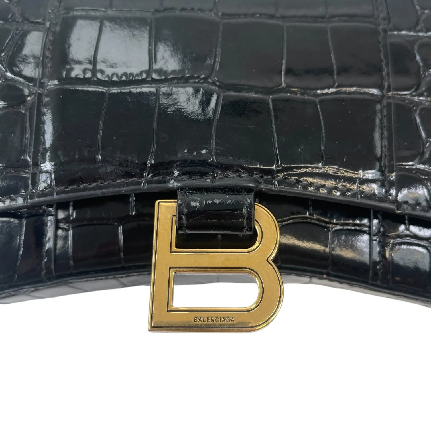 Women's Hourglass Crocodile Wallet On Chain Bag Black