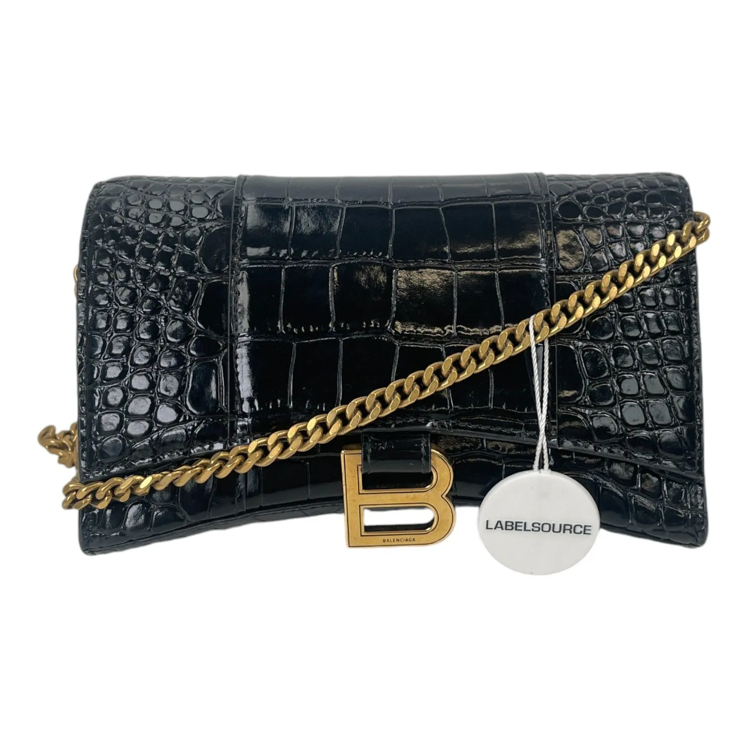 Women's Hourglass Crocodile Wallet On Chain Bag Black