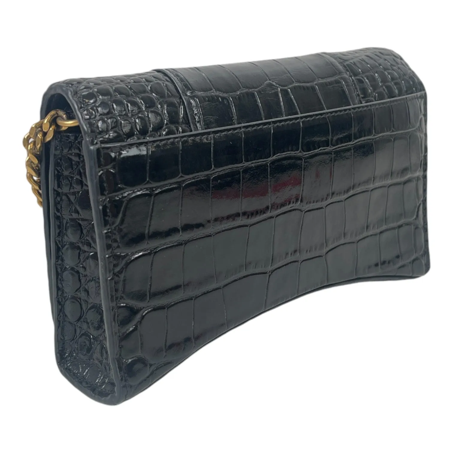 Women's Hourglass Crocodile Wallet On Chain Bag Black