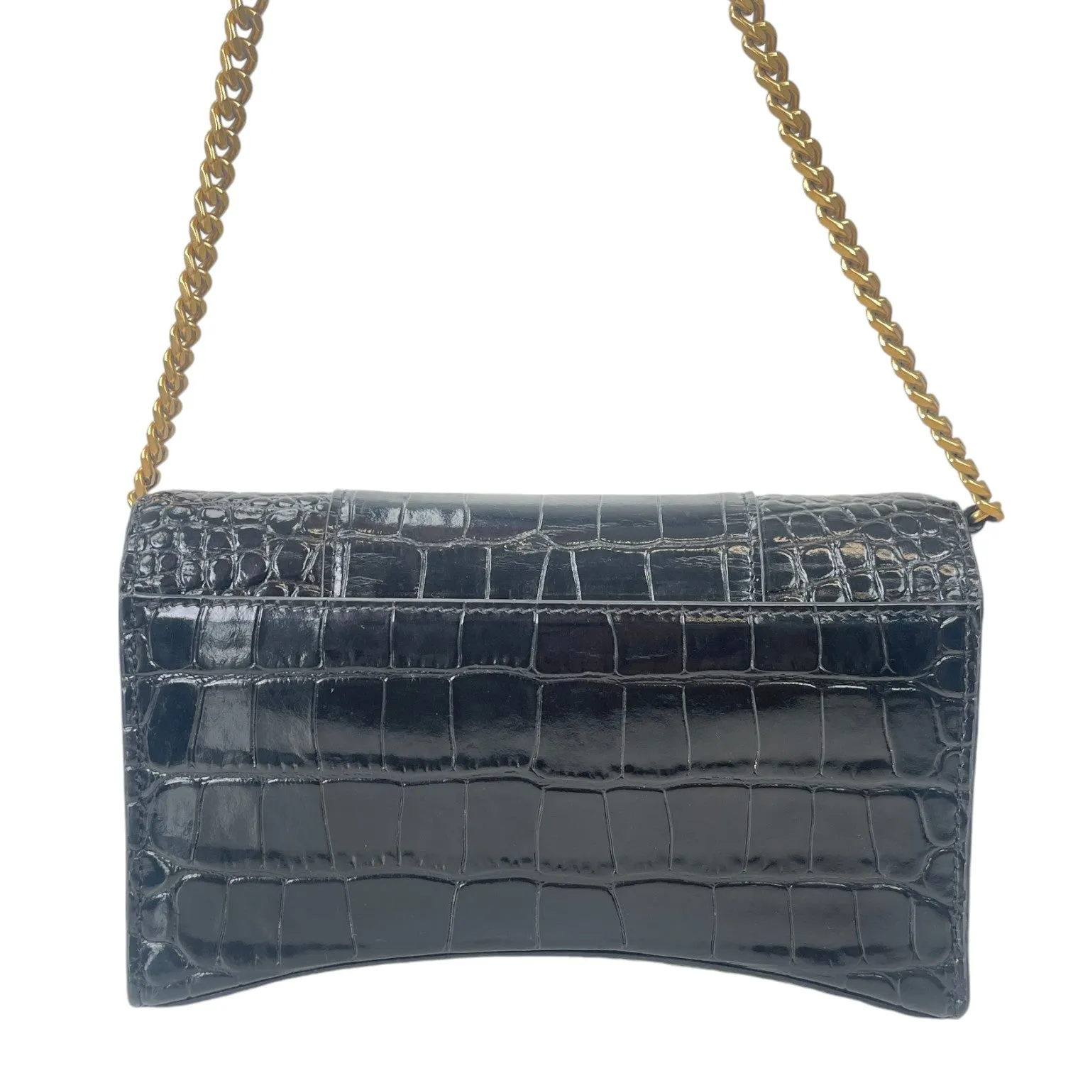 Women's Hourglass Crocodile Wallet On Chain Bag Black
